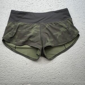 Lululemon Shorts Womens 4 Green Camo Speed Up Running Built-In Liner Zip Pocket